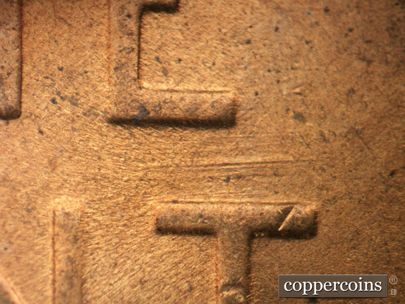 Die-stage B marker on 1954S•1MM•008 (1954 Repunched Mint Mark).