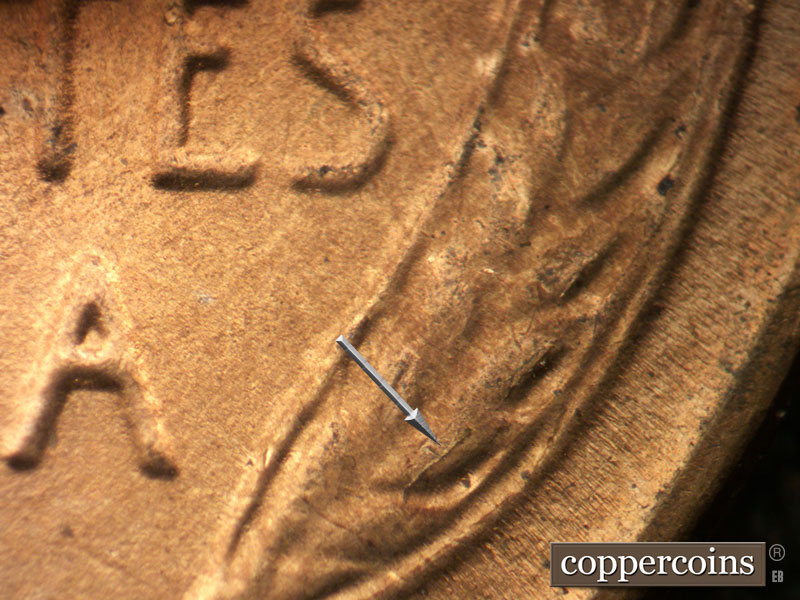 Die-stage B marker on 1954S•1MM•008 (1954 Repunched Mint Mark).