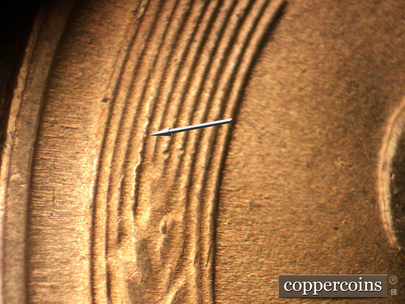 Die-stage B marker on 1954S•1MM•008 (1954 Repunched Mint Mark).