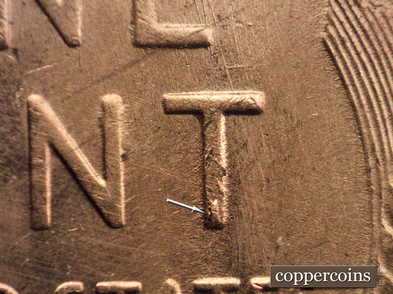 Die-stage C marker on 1954S•1MM•008 (1954 Repunched Mint Mark).