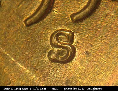 1954 Lincoln cent obverse, CopperCoins die 1954S•1MM•009.