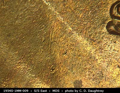 Die-stage B marker on 1954S•1MM•009 (1954 Repunched Mint Mark).