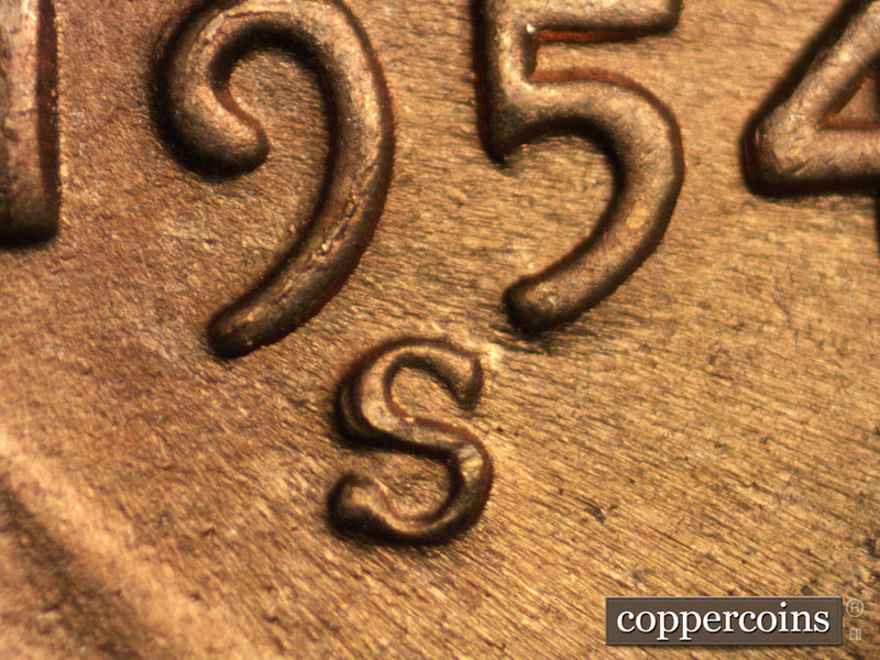 Die-stage C marker on 1954S•1MM•010 (1954 Repunched Mint Mark).