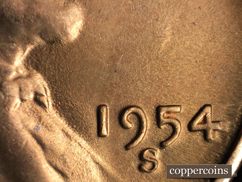 Die-stage C marker on 1954S•1MM•010 (1954 Repunched Mint Mark).