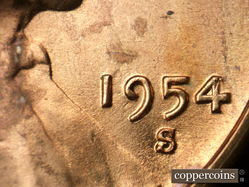 Die-stage A marker on 1954S•1MM•011 (1954 Repunched Mint Mark).