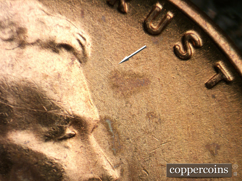 Die-stage A marker on 1954S•1MM•011 (1954 Repunched Mint Mark).
