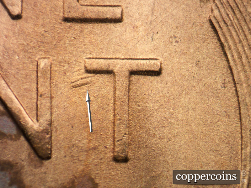 Die-stage A marker on 1954S•1MM•011 (1954 Repunched Mint Mark).