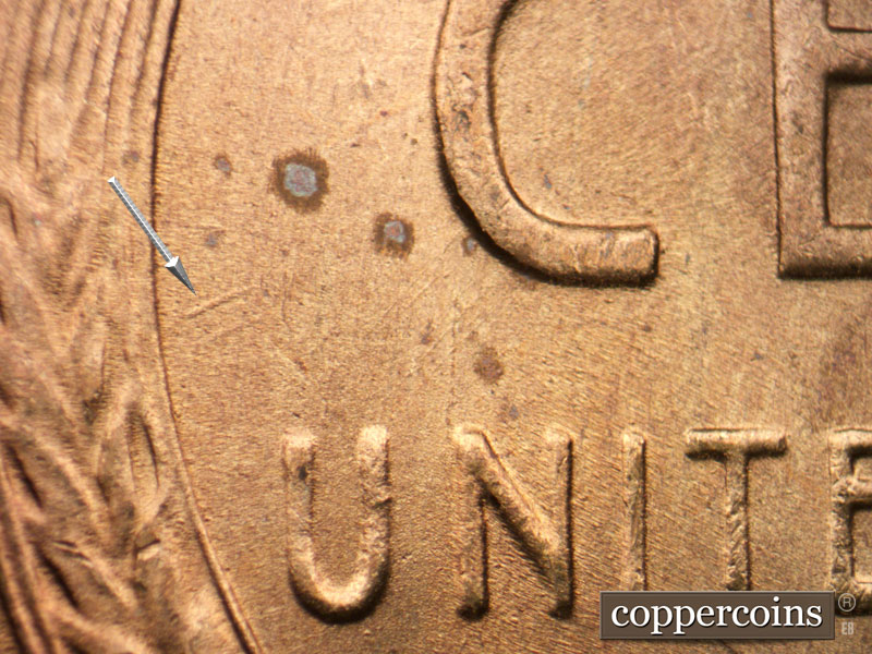 Die-stage A marker on 1954S•1MM•011 (1954 Repunched Mint Mark).