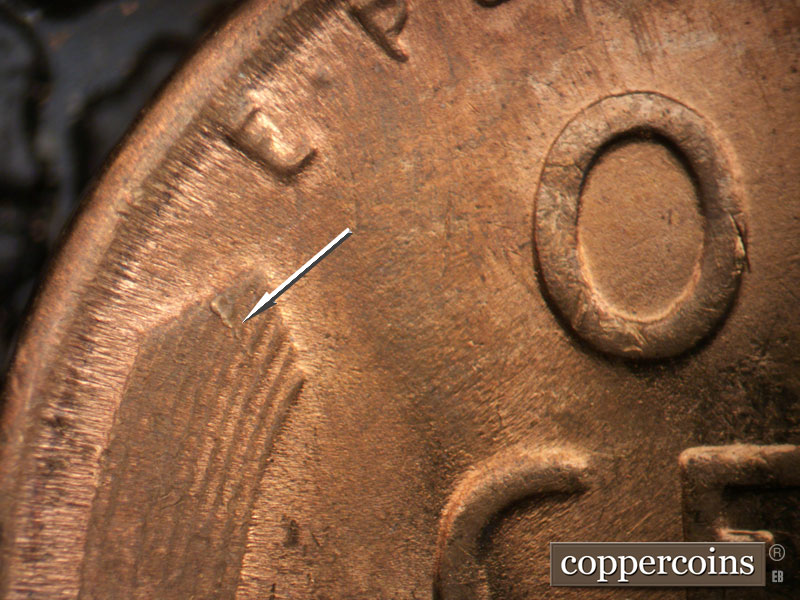 Die-stage B marker on 1954S•1MM•011 (1954 Repunched Mint Mark).