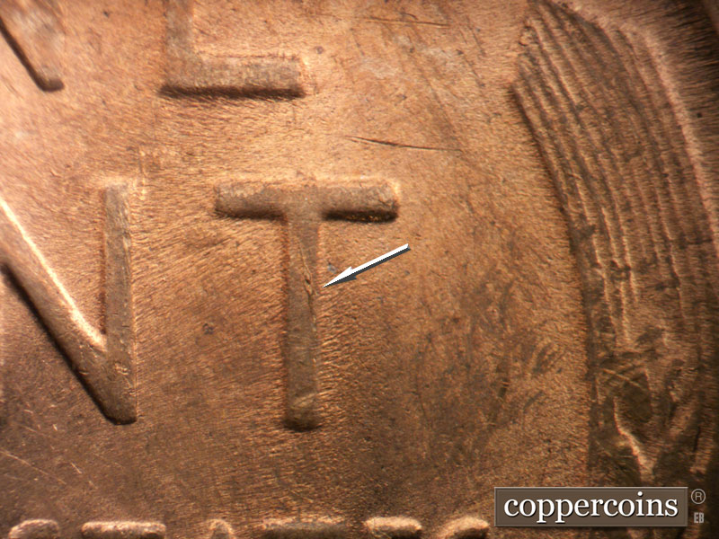 Die-stage B marker on 1954S•1MM•011 (1954 Repunched Mint Mark).