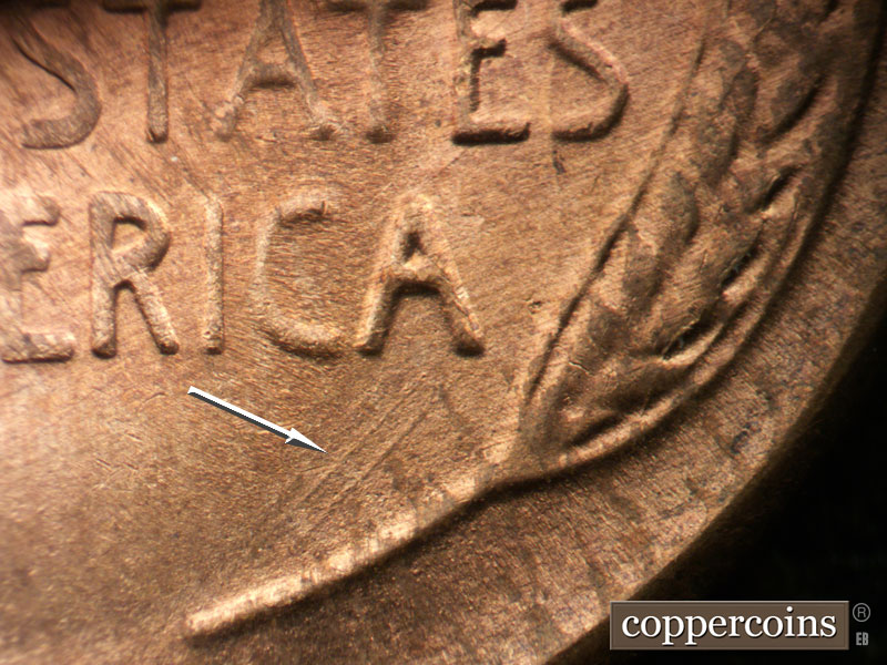 Die-stage B marker on 1954S•1MM•011 (1954 Repunched Mint Mark).