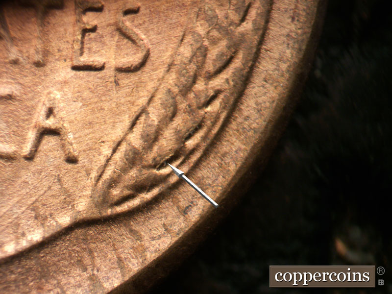 Die-stage B marker on 1954S•1MM•011 (1954 Repunched Mint Mark).