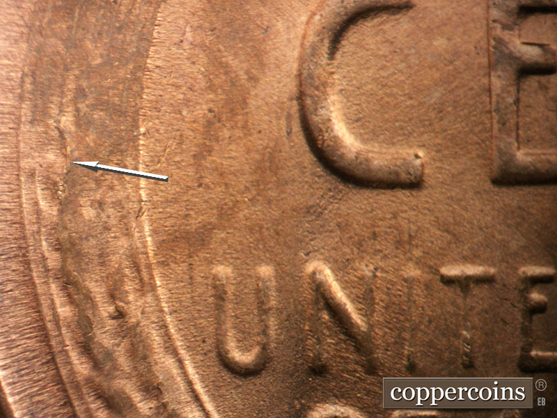 Die-stage B marker on 1954S•1MM•011 (1954 Repunched Mint Mark).