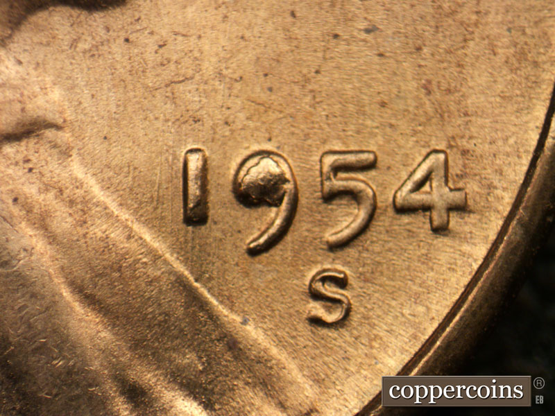 Die-stage C marker on 1954S•1MM•011 (1954 Repunched Mint Mark).