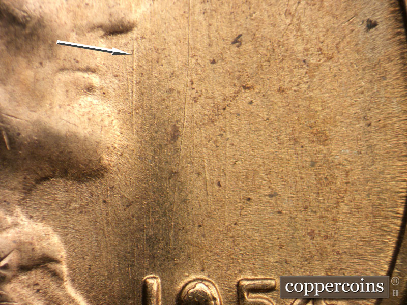 Die-stage C marker on 1954S•1MM•011 (1954 Repunched Mint Mark).