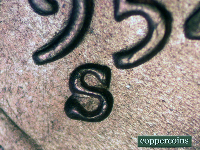 Die-stage A marker on 1954S•1MM•012 (1954 Repunched Mint Mark).