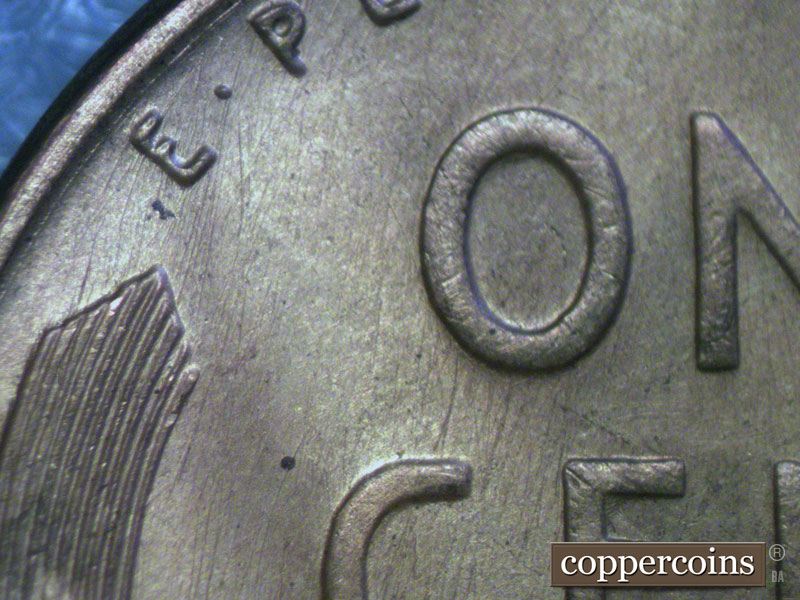 Die-stage A marker on 1954S•1MM•012 (1954 Repunched Mint Mark).