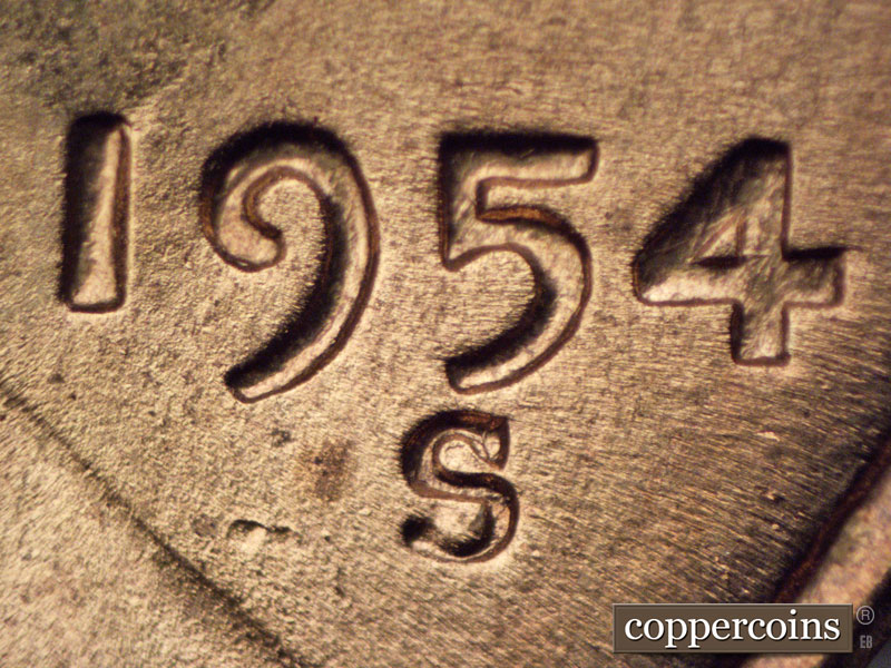 1954 Lincoln cent obverse, CopperCoins die 1954S•1MM•015.