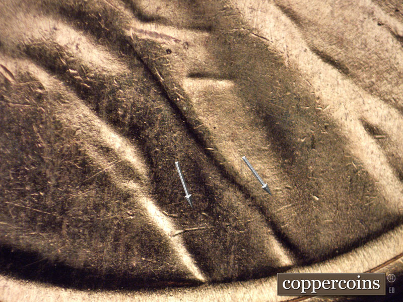 Die-stage B marker on 1954S•1MM•015 (1954 Repunched Mint Mark).