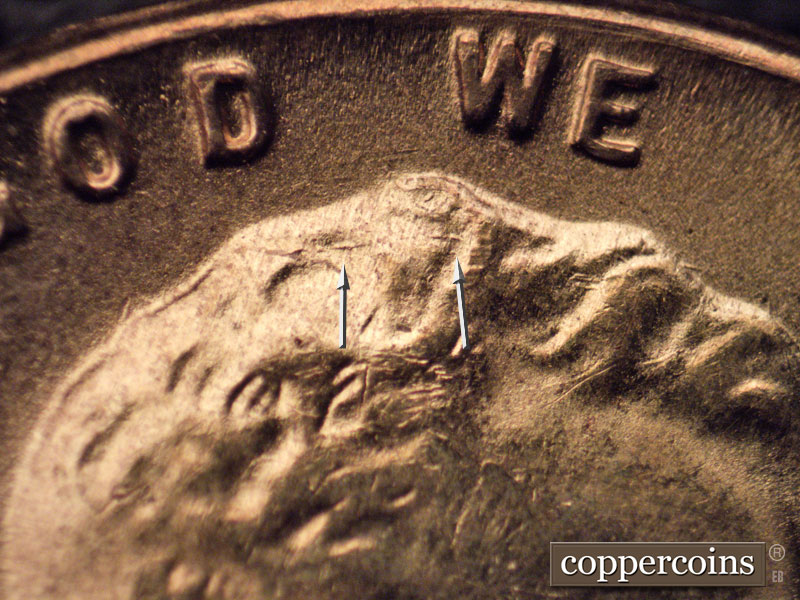 Die-stage B marker on 1954S•1MM•015 (1954 Repunched Mint Mark).