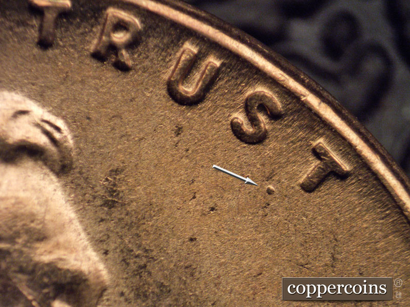 Die-stage B marker on 1954S•1MM•015 (1954 Repunched Mint Mark).