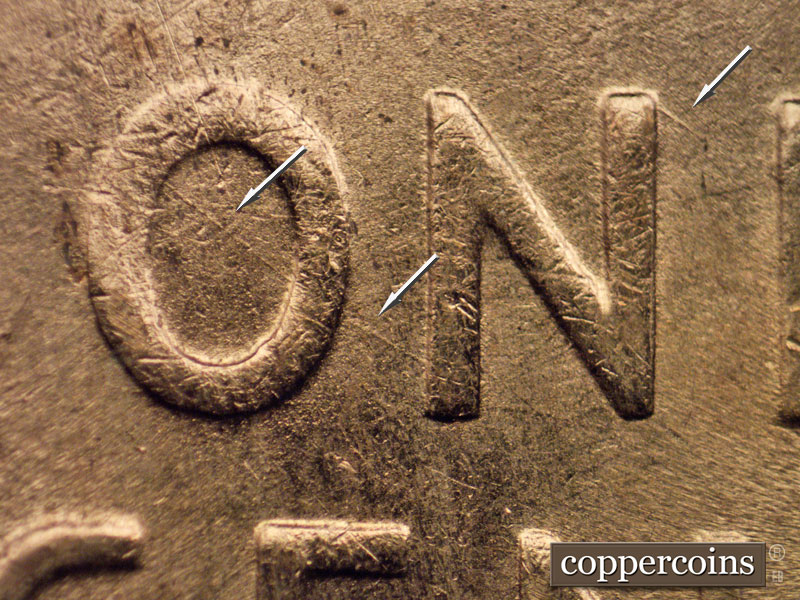Die-stage B marker on 1954S•1MM•015 (1954 Repunched Mint Mark).
