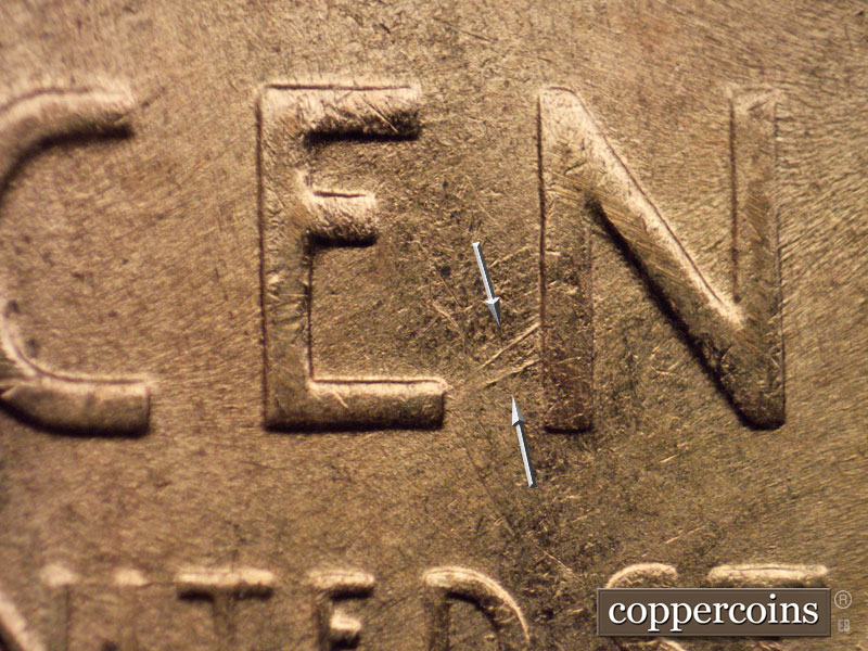 Die-stage B marker on 1954S•1MM•015 (1954 Repunched Mint Mark).