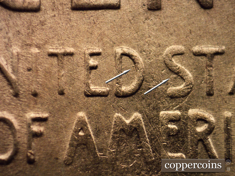 Die-stage B marker on 1954S•1MM•015 (1954 Repunched Mint Mark).