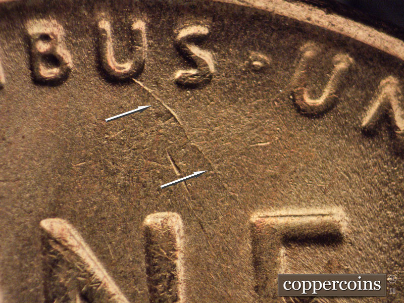 Die-stage B marker on 1954S•1MM•017 (1954 Repunched Mint Mark).