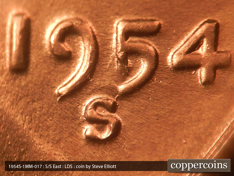 Die-stage C marker on 1954S•1MM•017 (1954 Repunched Mint Mark).