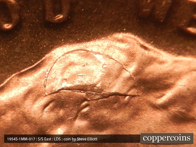 Die-stage C marker on 1954S•1MM•017 (1954 Repunched Mint Mark).