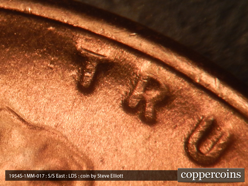 Die-stage C marker on 1954S•1MM•017 (1954 Repunched Mint Mark).