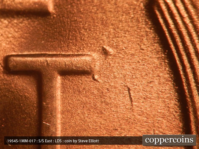 Die-stage C marker on 1954S•1MM•017 (1954 Repunched Mint Mark).
