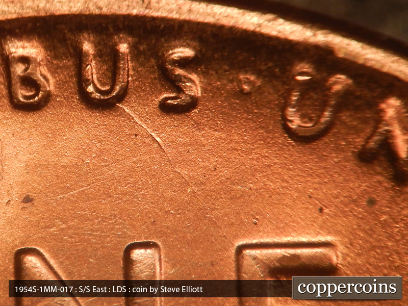 Die-stage C marker on 1954S•1MM•017 (1954 Repunched Mint Mark).