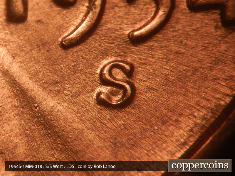 Die-stage C marker on 1954S•1MM•018 (1954 Repunched Mint Mark).