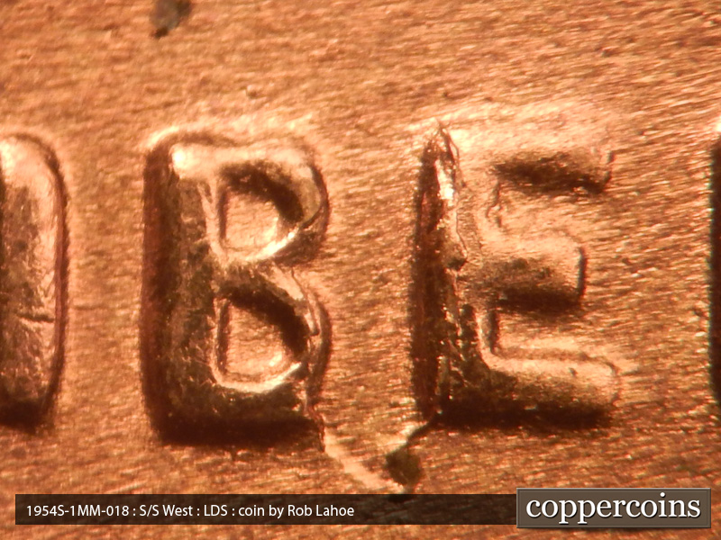 Die-stage C marker on 1954S•1MM•018 (1954 Repunched Mint Mark).