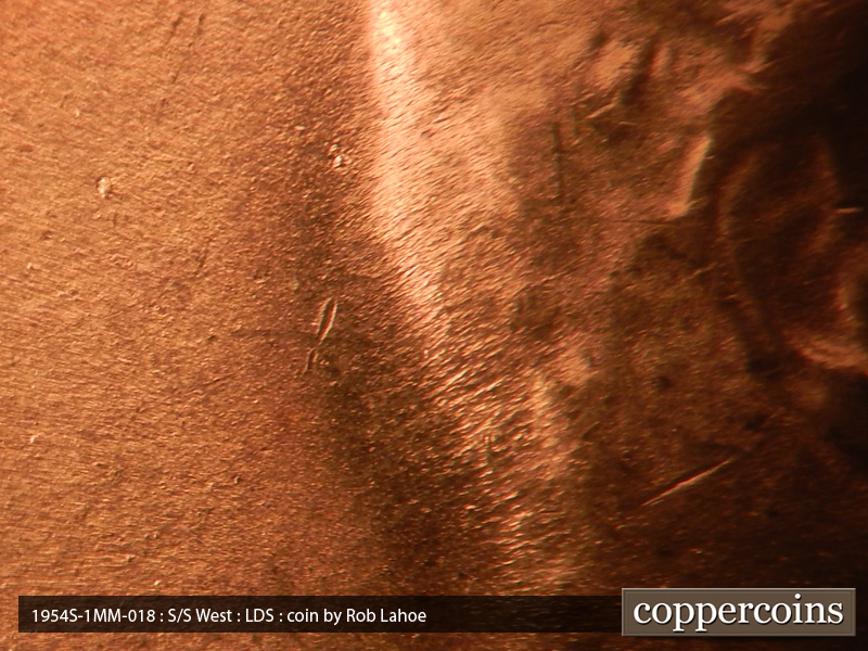 Die-stage C marker on 1954S•1MM•018 (1954 Repunched Mint Mark).