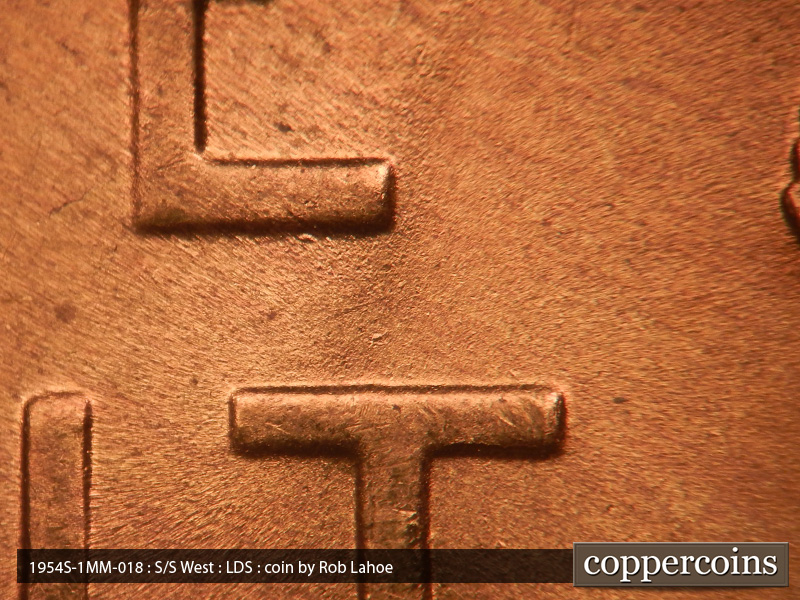 Die-stage C marker on 1954S•1MM•018 (1954 Repunched Mint Mark).
