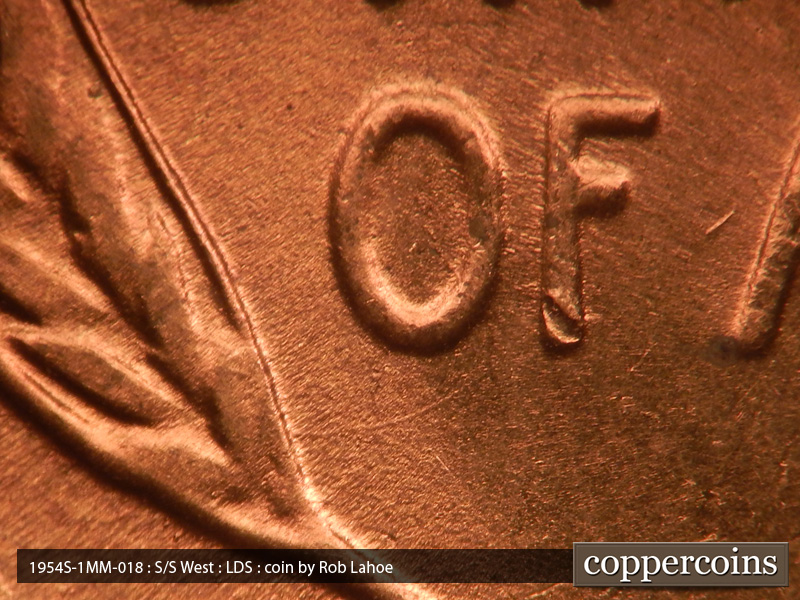 Die-stage C marker on 1954S•1MM•018 (1954 Repunched Mint Mark).