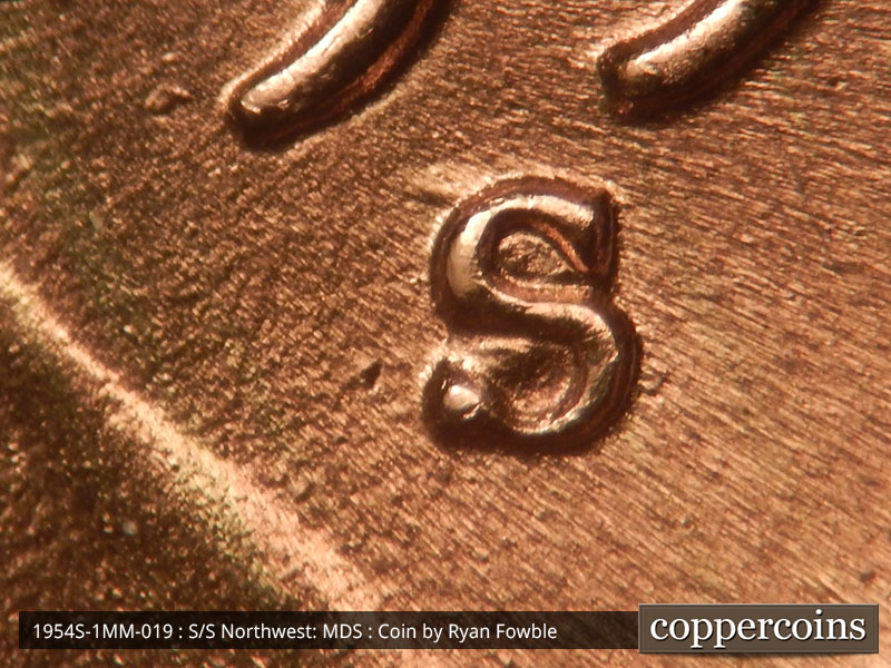 1954 Lincoln cent obverse, CopperCoins die 1954S•1MM•019.