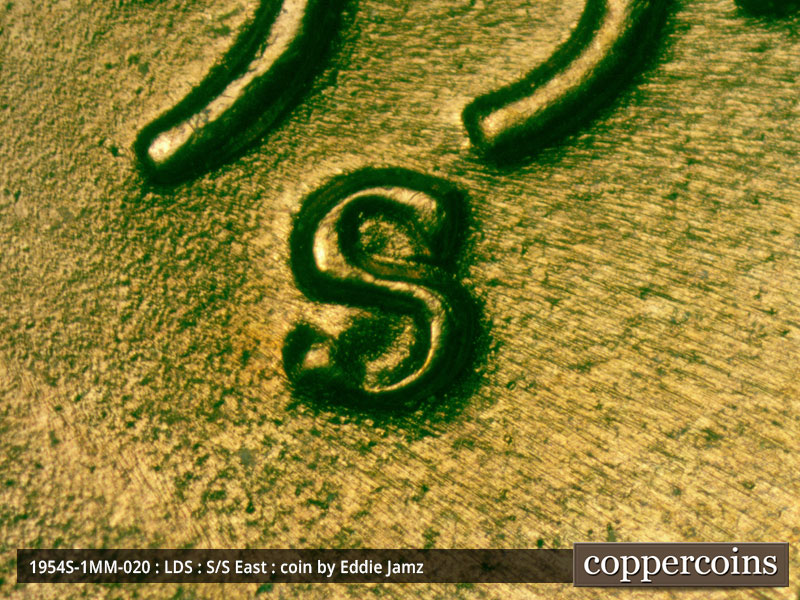 Die-stage C marker on 1954S•1MM•020 (1954 Repunched Mint Mark).