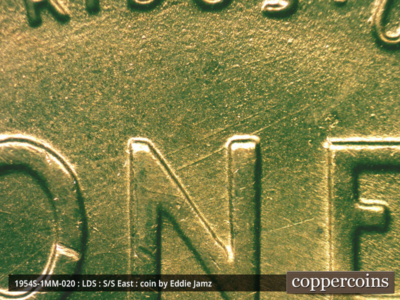 Die-stage C marker on 1954S•1MM•020 (1954 Repunched Mint Mark).