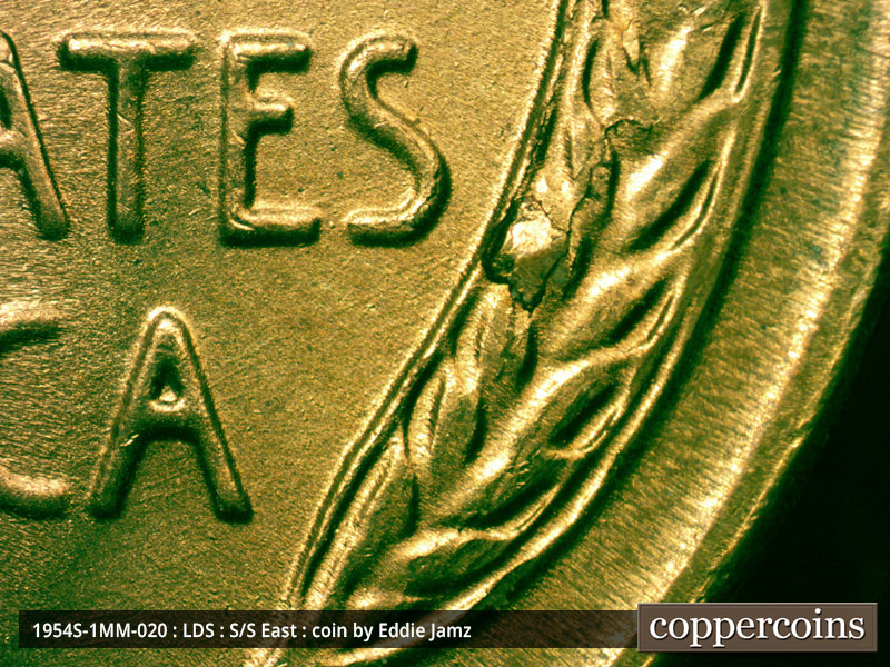 Die-stage C marker on 1954S•1MM•020 (1954 Repunched Mint Mark).