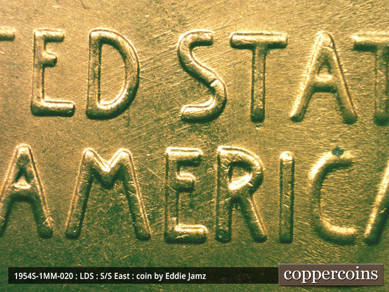 Die-stage C marker on 1954S•1MM•020 (1954 Repunched Mint Mark).