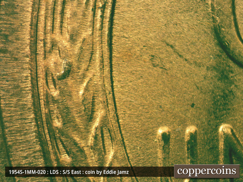 Die-stage C marker on 1954S•1MM•020 (1954 Repunched Mint Mark).