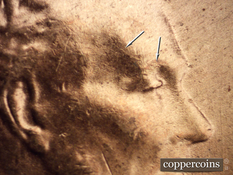 Die-stage B marker on 1954S•1MM•021 (1954 Repunched Mint Mark).