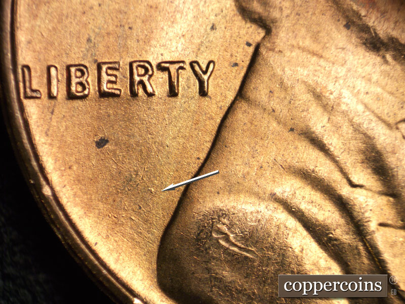 Die-stage B marker on 1954S•1MM•022 (1954 Repunched Mint Mark).