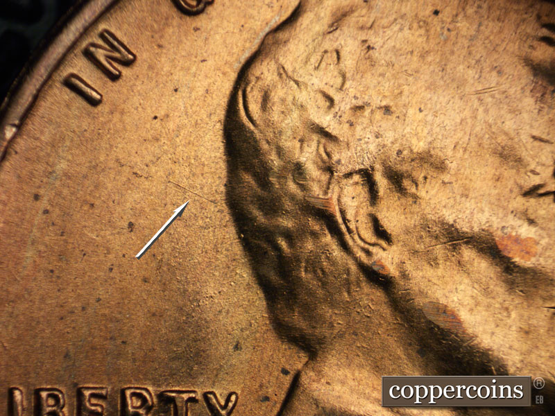 Die-stage B marker on 1954S•1MM•022 (1954 Repunched Mint Mark).
