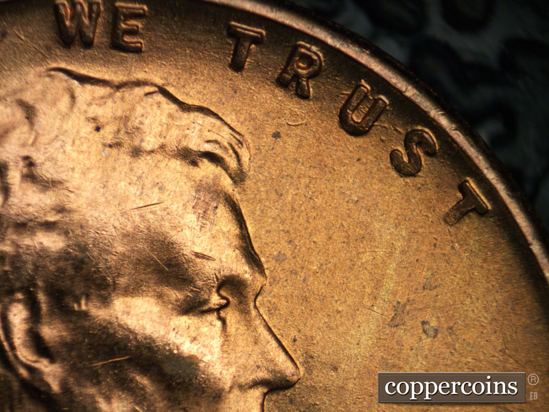 Die-stage B marker on 1954S•1MM•022 (1954 Repunched Mint Mark).