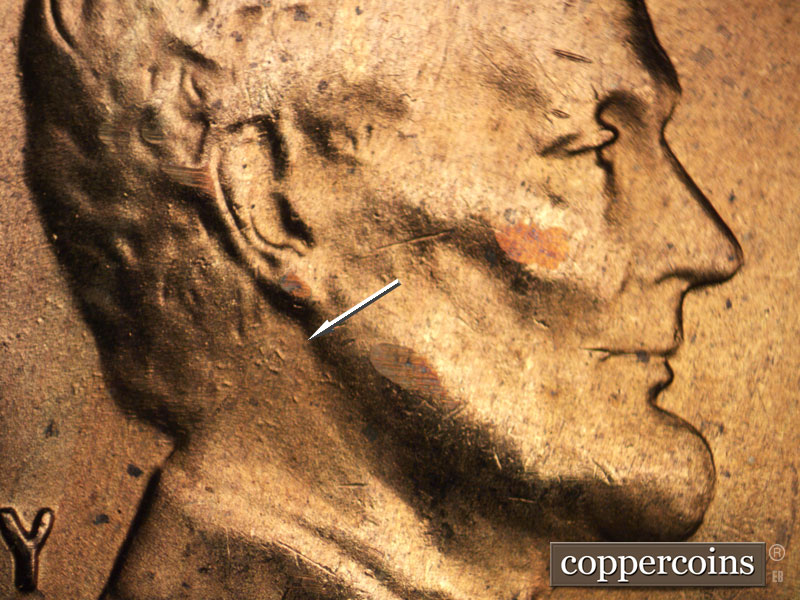 Die-stage B marker on 1954S•1MM•022 (1954 Repunched Mint Mark).